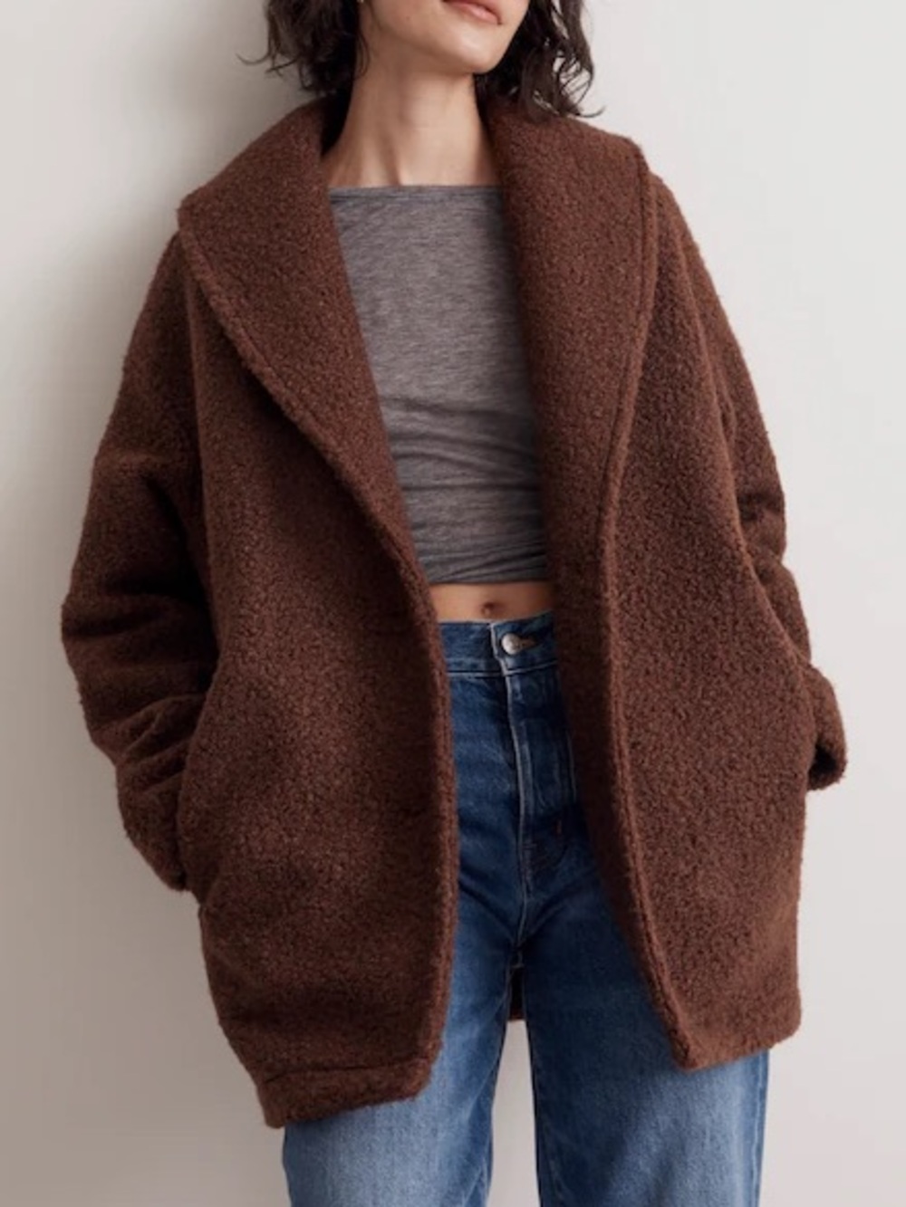 Madewell Pebbled Faux Shearling Shawl Collar Coat Hot Cocoa
